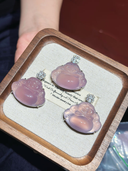Chalcedony Buddha Pendant with CZ (JP58582)