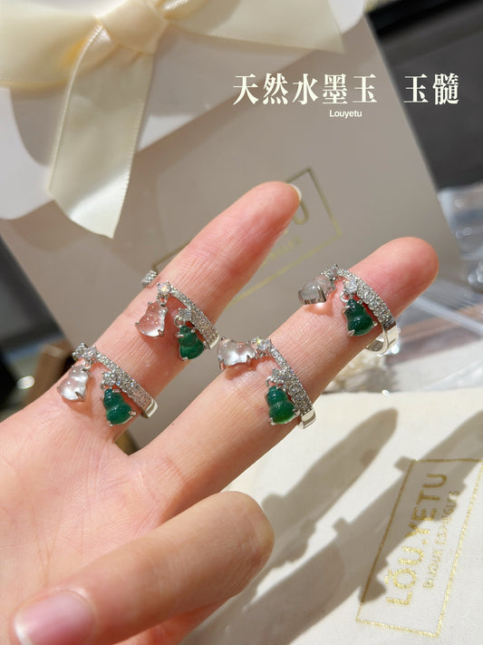Ink-Jade Chalcedony Gourd Ring (JR6121)
