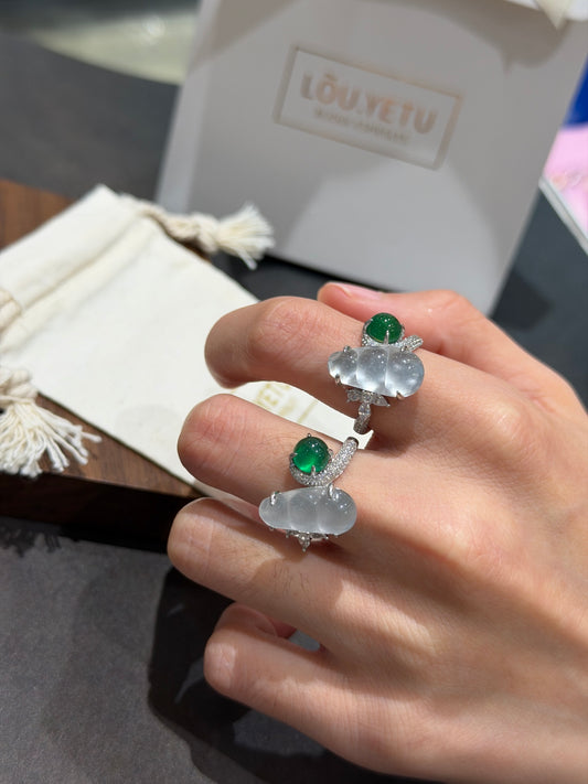 Ink-Jade Love-Bean Chalcedony Ring (JR6069)