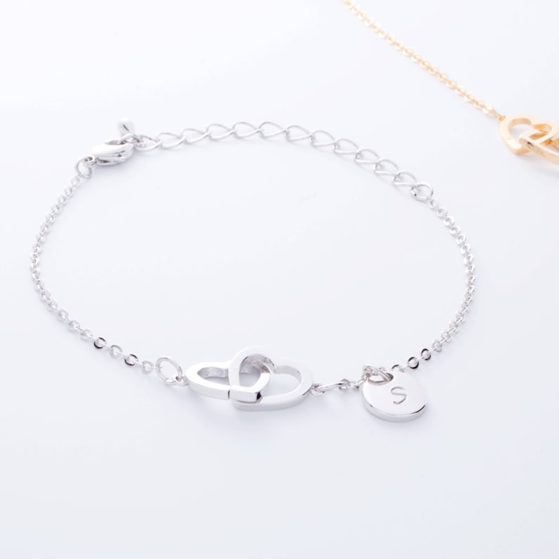 Personalized Double Hearts Anklet: Hand Stamped Initial, Gold Plated