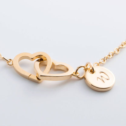 Personalized Double Hearts Anklet: Hand Stamped Initial, Gold Plated