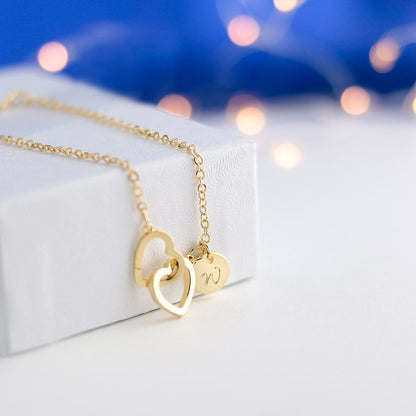Personalized Double Hearts Anklet: Hand Stamped Initial, Gold Plated