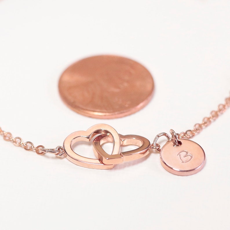 Personalized Double Hearts Anklet: Hand Stamped Initial, Gold Plated