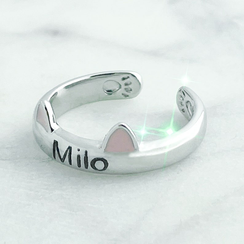 Personalized Sterling Silver Cat Ring: Adjustable Name Ring