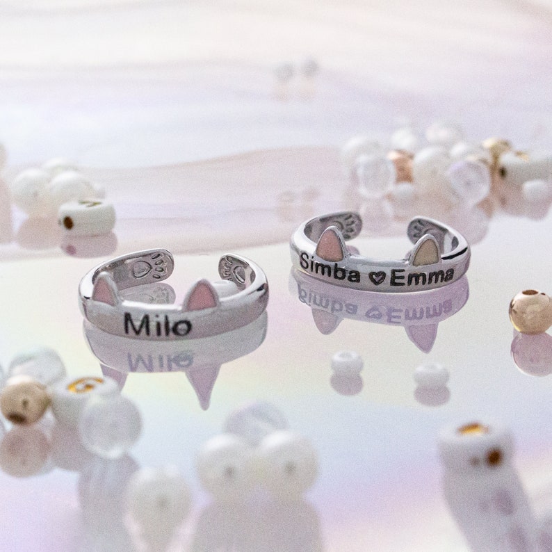 Personalized Sterling Silver Cat Ring: Adjustable Name Ring