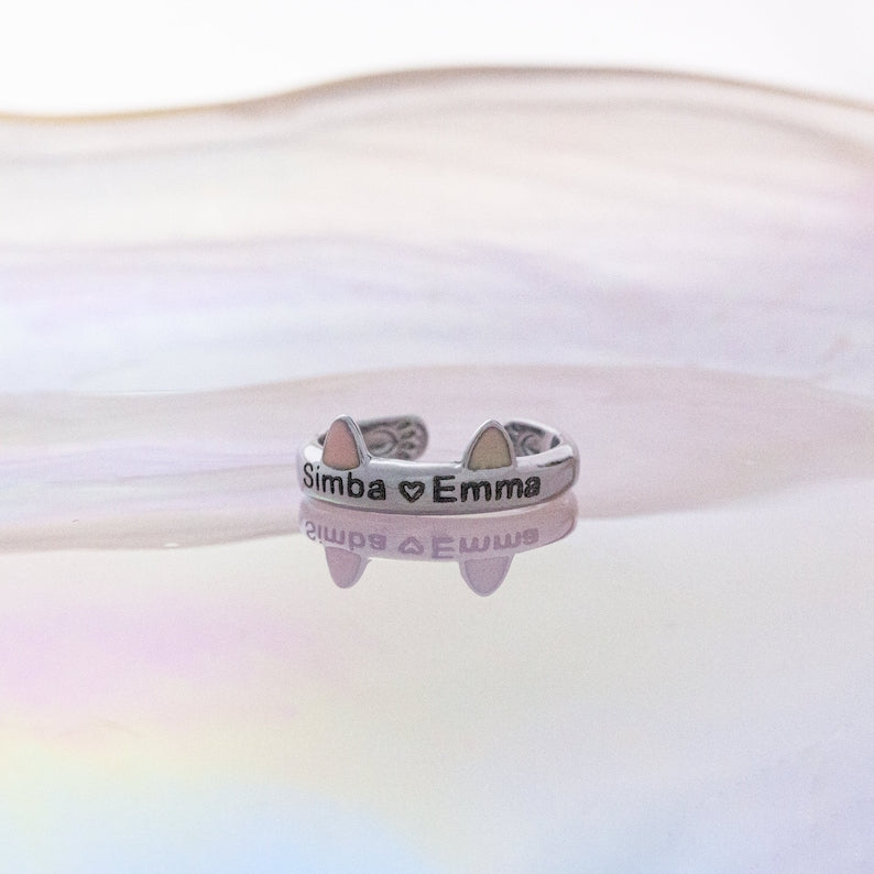 Personalized Sterling Silver Cat Ring: Adjustable Name Ring