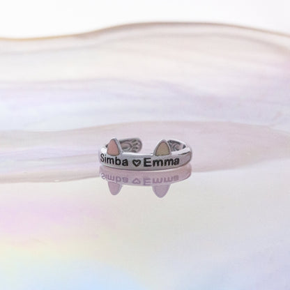Personalized Sterling Silver Cat Ring: Adjustable Name Ring