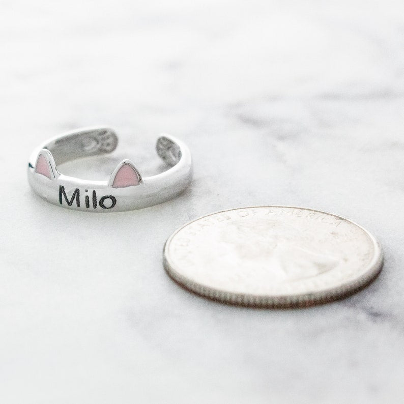 Personalized Sterling Silver Cat Ring: Adjustable Name Ring