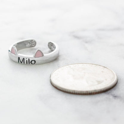 Personalized Sterling Silver Cat Ring: Adjustable Name Ring