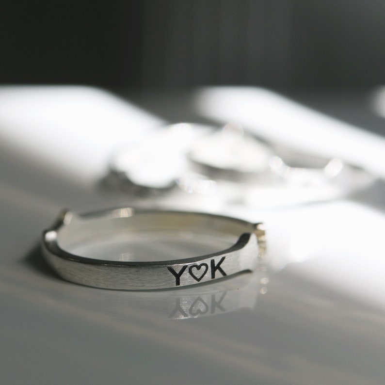 Sterling Silver Cat Ring: Personalized Initial Kitty, Adjustable Band