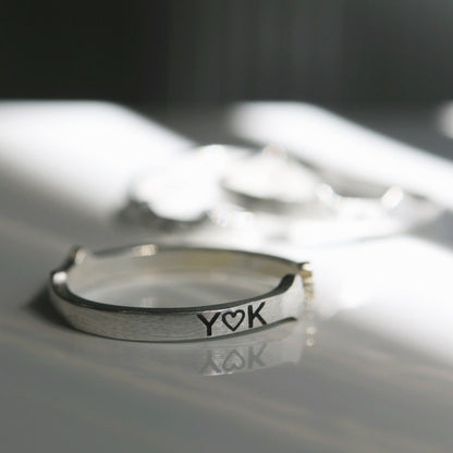 Sterling Silver Cat Ring: Personalized Initial Kitty, Adjustable Band
