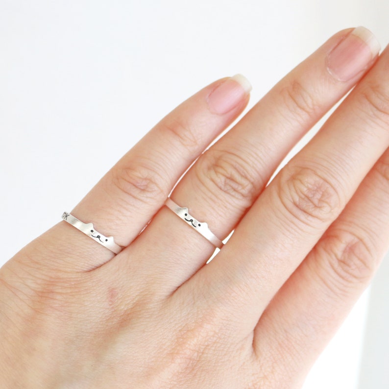 Sterling Silver Cat Ring: Personalized Initial Kitty, Adjustable Band