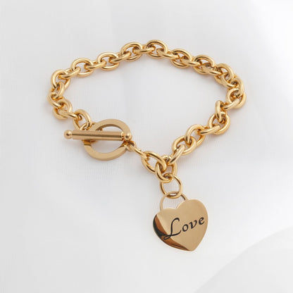 Gold Personalized Heart Charm Bracelet: Dainty Name Pendants