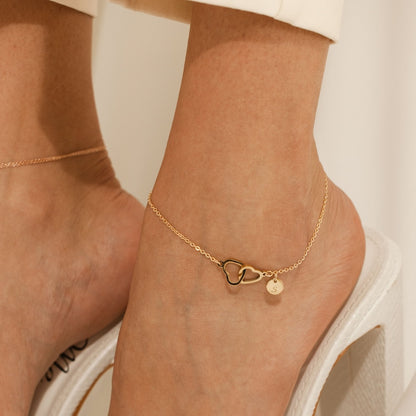 16K Gold Personalized Heart Anklet: Custom Name Dainty Ankle Bracelet
