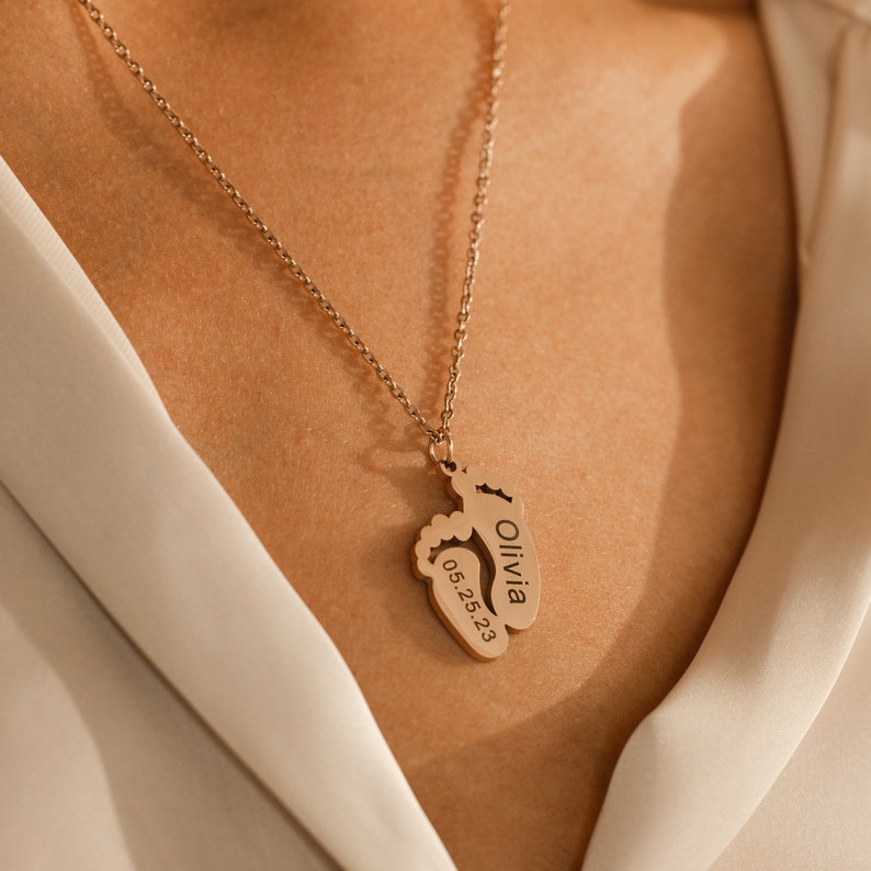 Engraved Baby Footprint Necklace: Personalized New Mom Keepsake