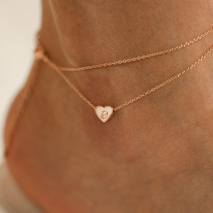 Personalized Heart Anklet: Dainty Engraved Initial Layered Ankle Bracelet