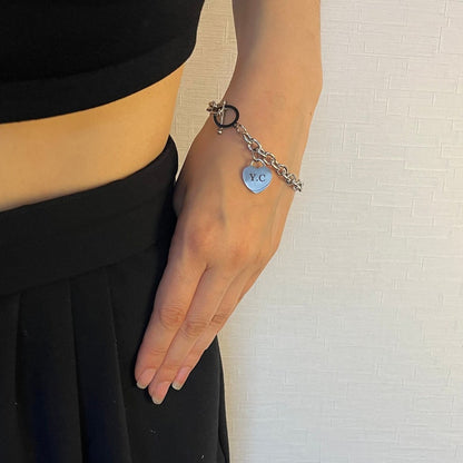 Chunky Chain Toggle Bracelet: Personalized Heart Charm