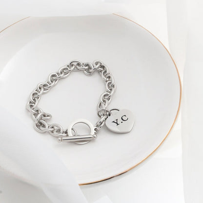 Chunky Chain Toggle Bracelet: Personalized Heart Charm