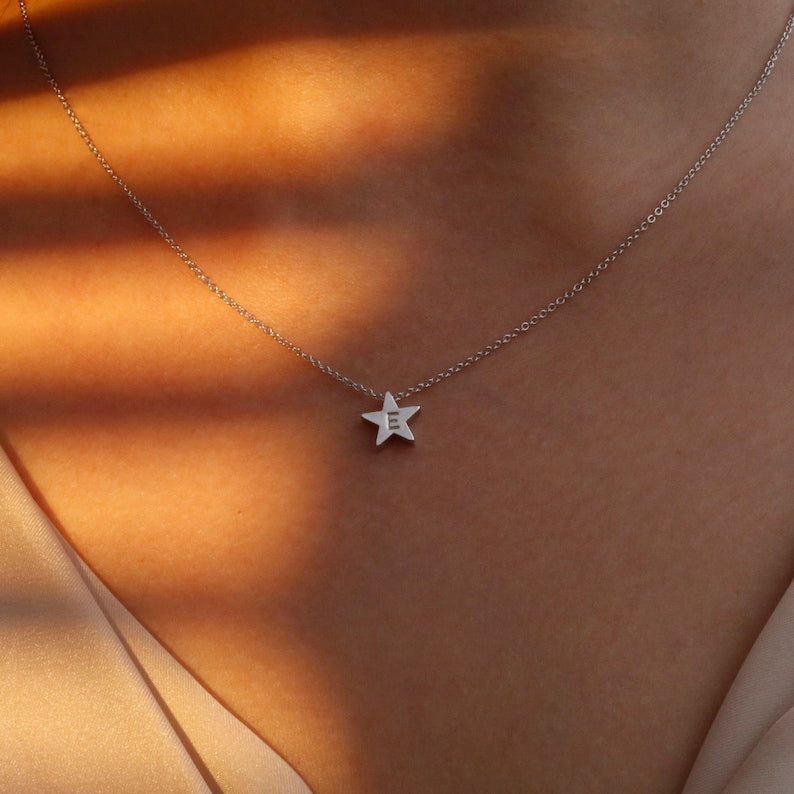 16K Gold Star Initial Necklace: Personalized Dainty Jewelry