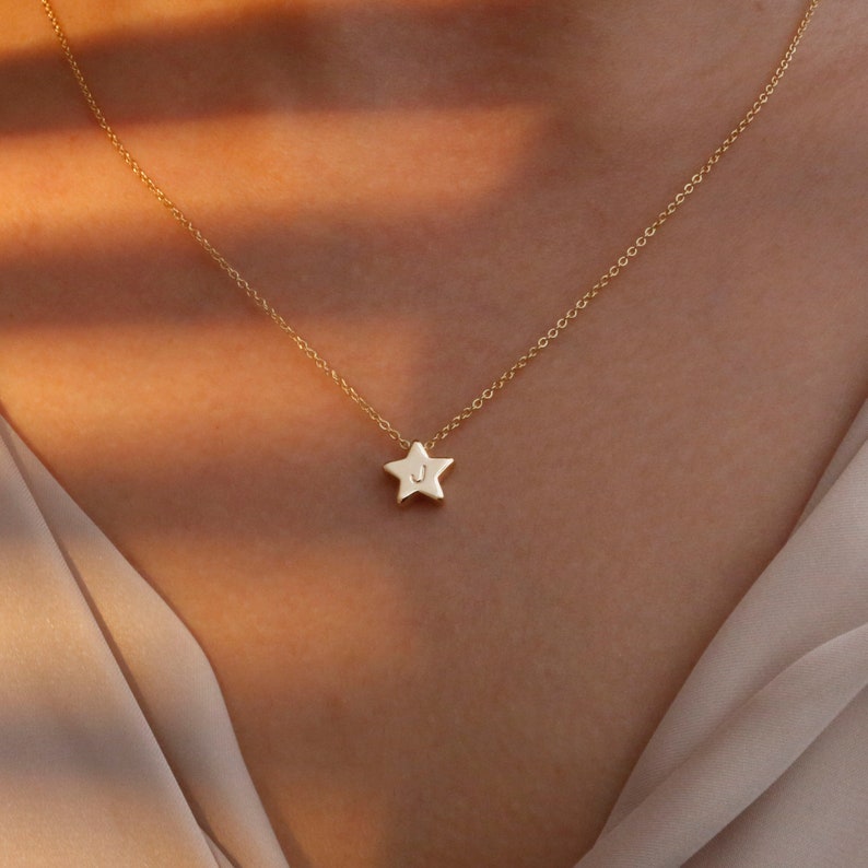 16K Gold Star Initial Necklace: Personalized Dainty Jewelry
