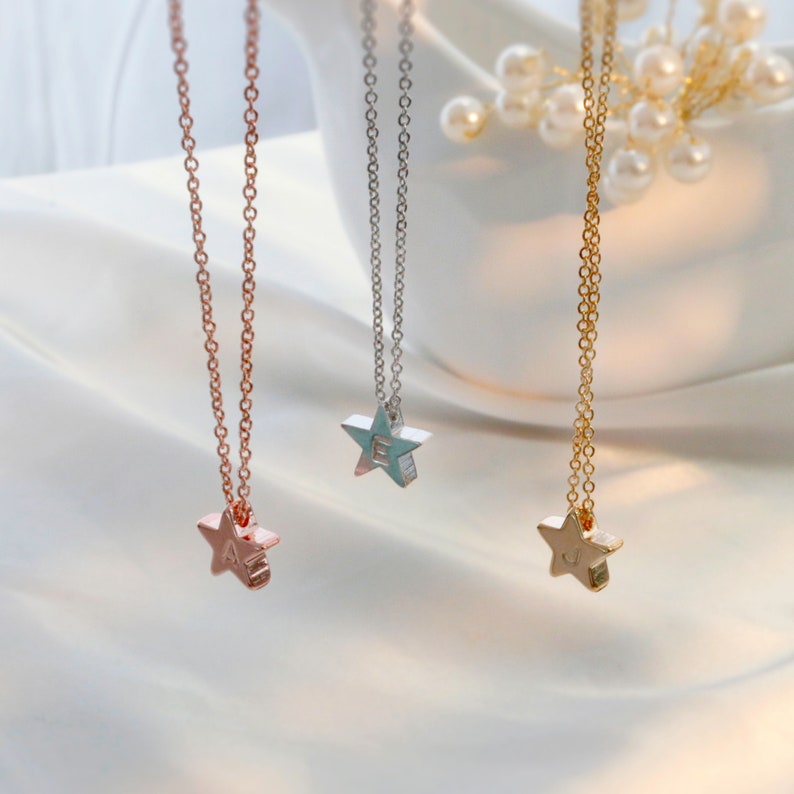 16K Gold Star Initial Necklace: Personalized Dainty Jewelry