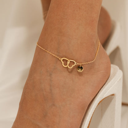 16K Gold Personalized Heart Anklet: Custom Name Dainty Ankle Bracelet