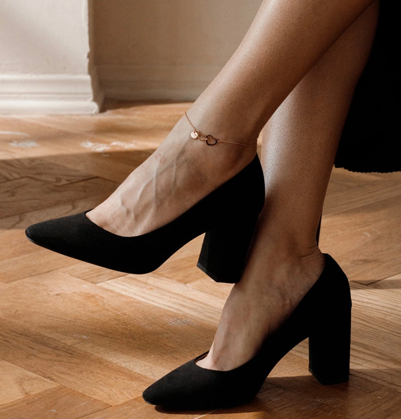 16K Gold Personalized Heart Anklet: Custom Name Dainty Ankle Bracelet