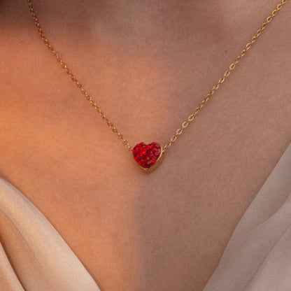 Red Heart Cubic Zirconia Necklace - Personalized Name Gift