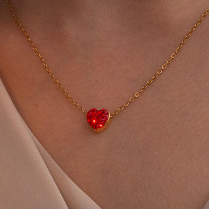 Red Heart Cubic Zirconia Necklace - Personalized Name Gift