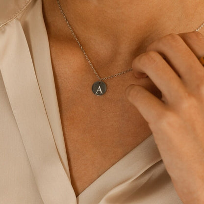 Personalized Initial Disk Necklace: 16K Plated Coin Pendant