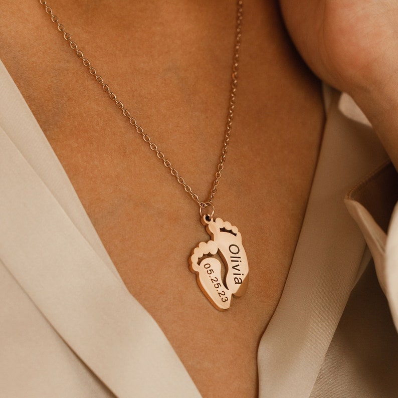 Engraved Baby Footprint Necklace: Personalized New Mom Keepsake
