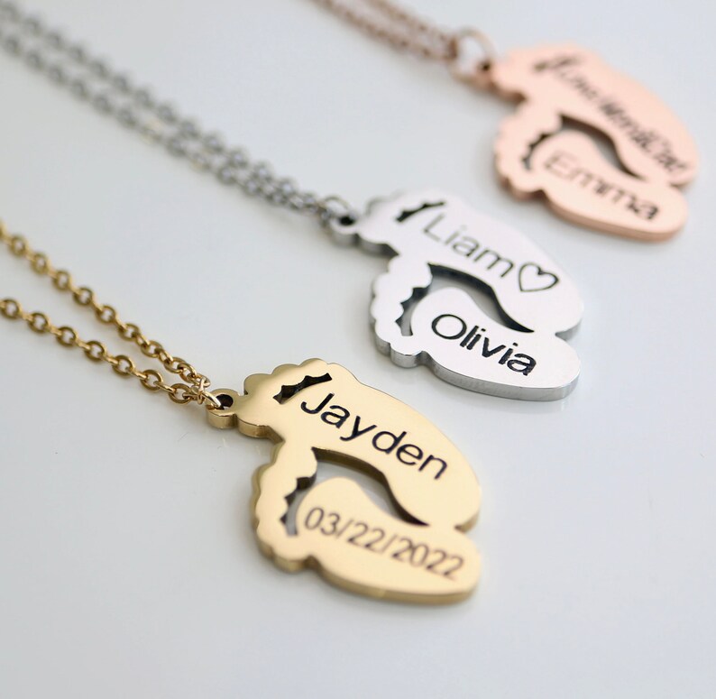 Engraved Baby Footprint Necklace: Personalized New Mom Keepsake