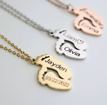 Engraved Baby Footprint Necklace: Personalized New Mom Keepsake