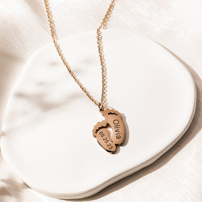 Engraved Baby Footprint Necklace: Personalized New Mom Keepsake