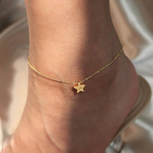 精緻星星腳鍊・手工刻印 16K 鍍金