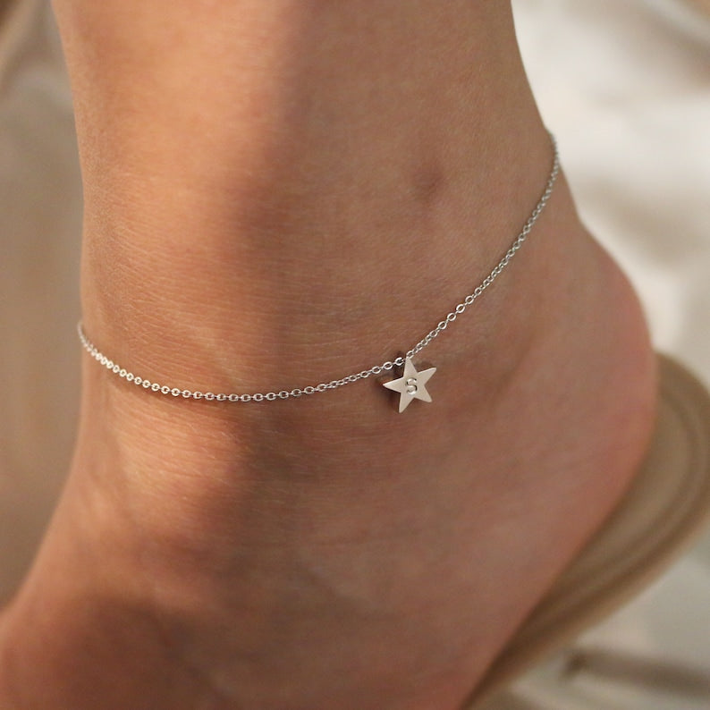 Dainty Star Anklet: Hand-Stamped 16K Plated Ankle Bracelet