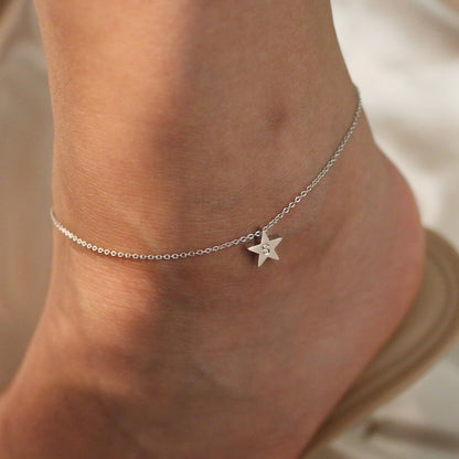Dainty Star Anklet: Hand-Stamped 16K Plated Ankle Bracelet