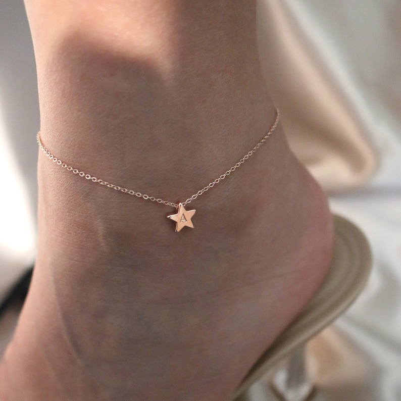Dainty Star Anklet: Hand-Stamped 16K Plated Ankle Bracelet
