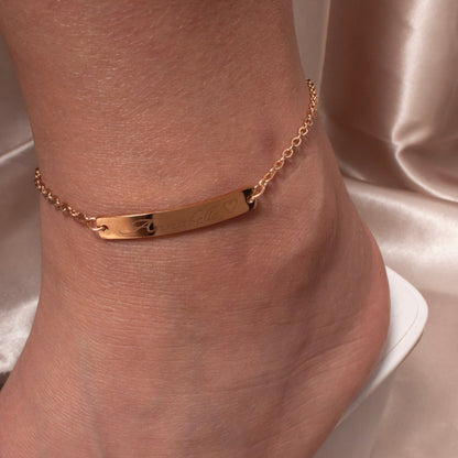 16k Gold Custom Name Bar Anklet: Engraved Charm Bracelet