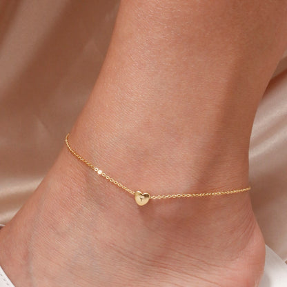 Dainty Heart Initial Anklet: 16K Plated Gold Ankle Bracelet