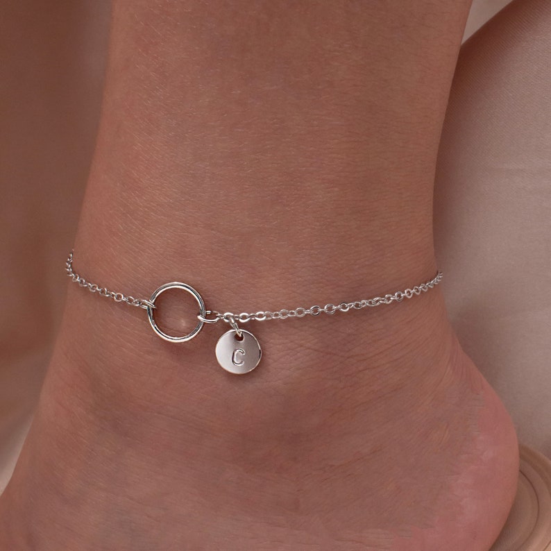Circle Anklet: Personalized Initial Coin Charm, 16K Plated