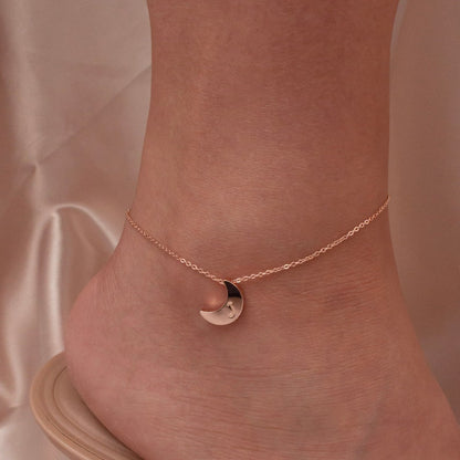 Handmade Moon Initial Anklet: Personalized Celestial Charm