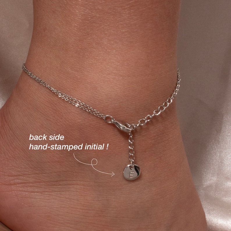 Simple double chain anklet personalized initial coin anklets minimalist 16K gold plated anklets