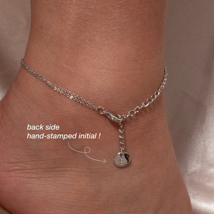 Simple double chain anklet personalized initial coin anklets minimalist 16K gold plated anklets
