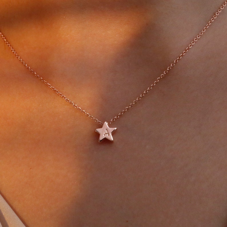 16K Gold Star Initial Necklace: Personalized Dainty Jewelry