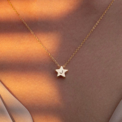 16K Gold Star Initial Necklace: Personalized Dainty Jewelry