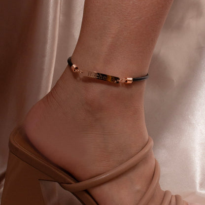Personalized Leather Name Bar Anklet: Friendship Couple Bracelet
