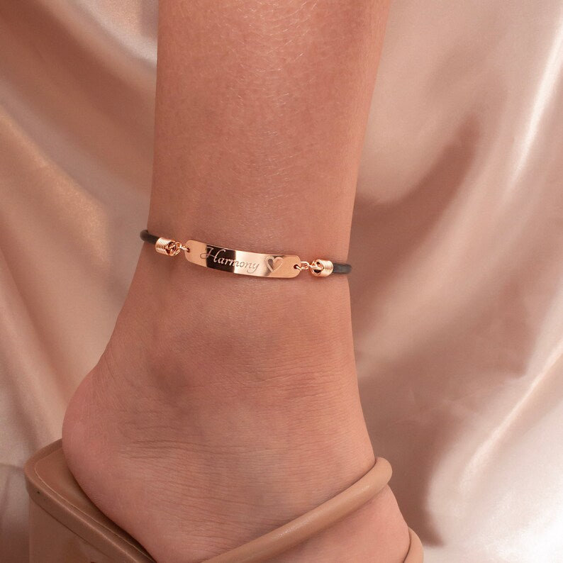 Leather personalized name anklets friendship couple ankle bracelets anklets