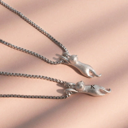 Hanging Cat Sterling Silver Necklace - Personalized Matte Kitty Pendant