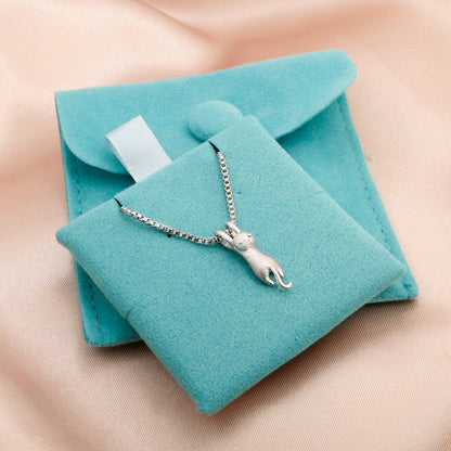 Hanging Cat Sterling Silver Necklace - Personalized Matte Kitty Pendant